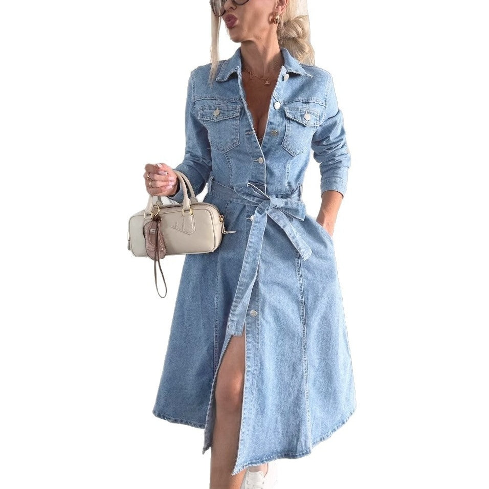 🔥  LETZTER TAG VERKAUF 49% RABATT🔥👗Damen-Jeanskleid mit Knopfleiste und langen Ärmeln