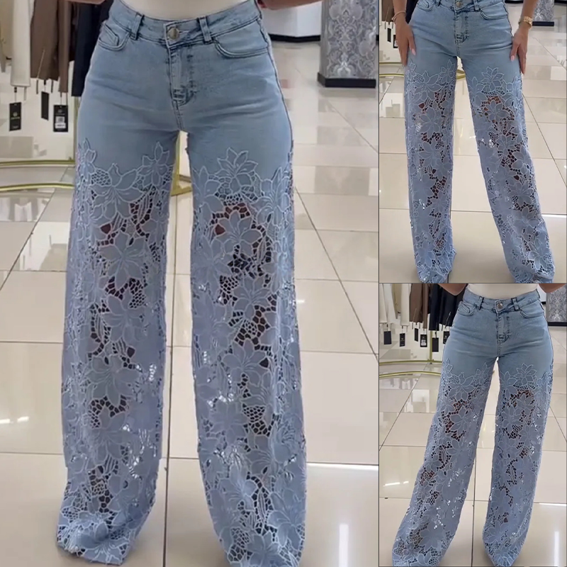 💃Letzter Tag Verkauf 49% Rabatt🌸Gespleißte Jeans mit Spitze🔥