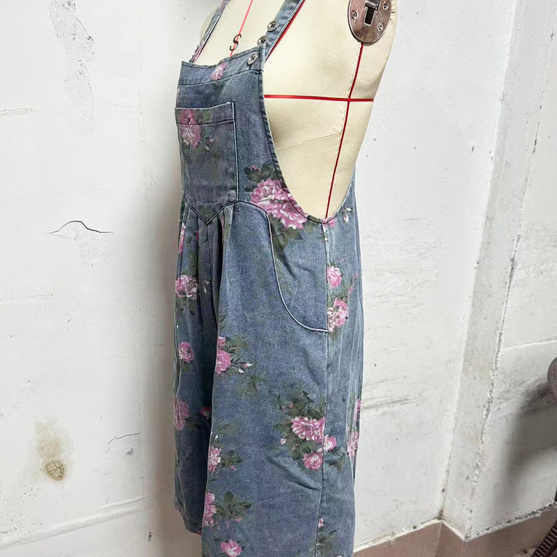 🔥2025 Heiße Produkte🔥Modischer Denim-Overall mit Blumendruck im Vintage-Look