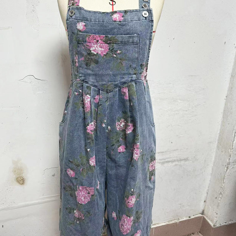 🔥2025 Heiße Produkte🔥Modischer Denim-Overall mit Blumendruck im Vintage-Look
