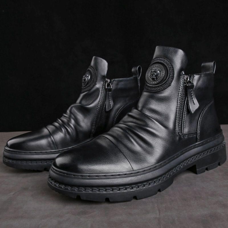 🔥 Klassische Herren Lederstiefel mit seitlichem Reißverschluss - [Bestes Geschenk]