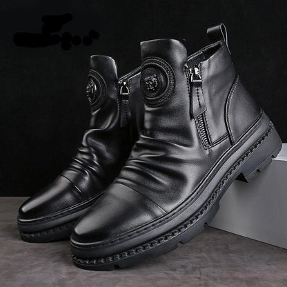 🔥 Klassische Herren Lederstiefel mit seitlichem Reißverschluss - [Bestes Geschenk]