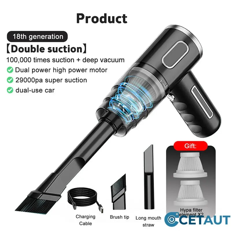 120W Super-Starker kabelloser Auto-Staubsauger - wiederaufladbarer Handstaubsauger mit Zyklon-Saugkraft - mühelose, ultra-portable Autoreinigungslösung für unterwegs