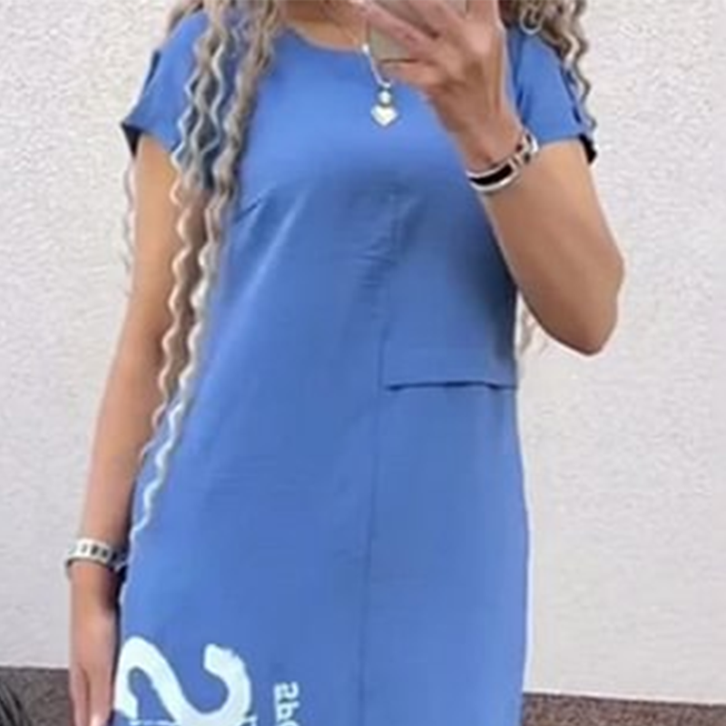 Lässiges, kurzärmliges Kleid mit Seitenschlitz und lockerer Passform für Damen