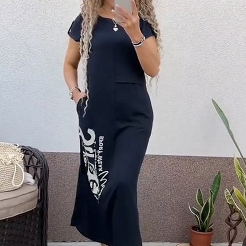 Lässiges, kurzärmliges Kleid mit Seitenschlitz und lockerer Passform für Damen