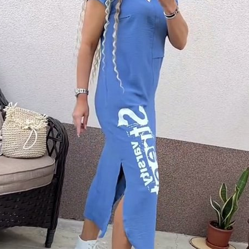 Lässiges, kurzärmliges Kleid mit Seitenschlitz und lockerer Passform für Damen