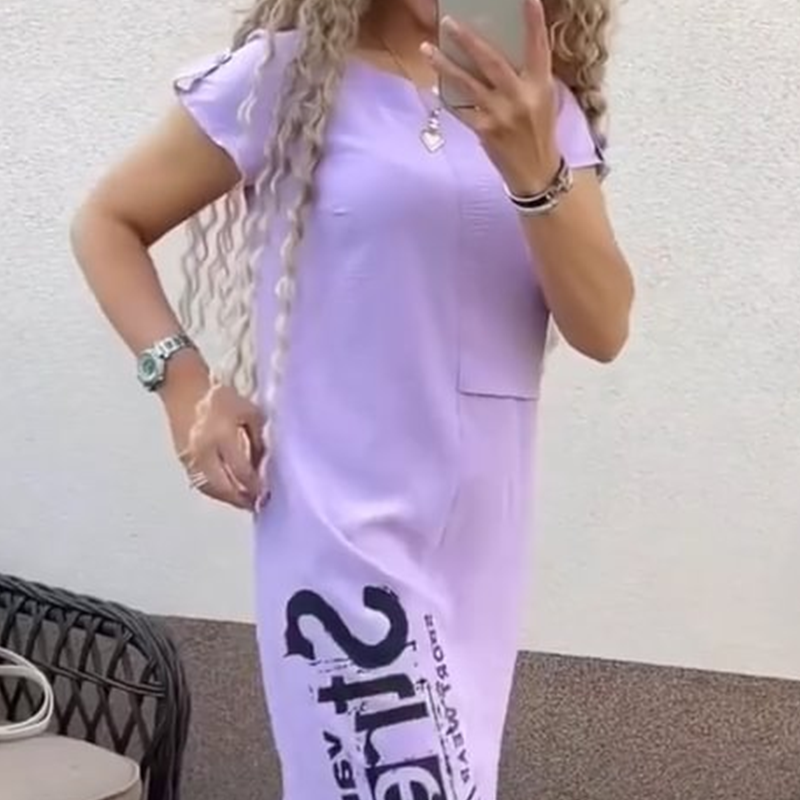 Lässiges, kurzärmliges Kleid mit Seitenschlitz und lockerer Passform für Damen