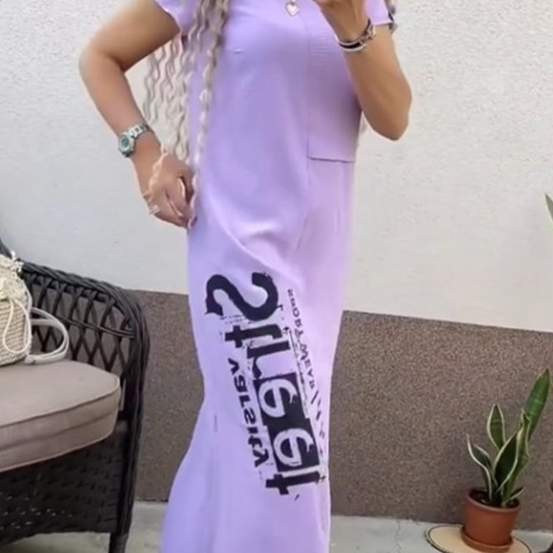Lässiges, kurzärmliges Kleid mit Seitenschlitz und lockerer Passform für Damen