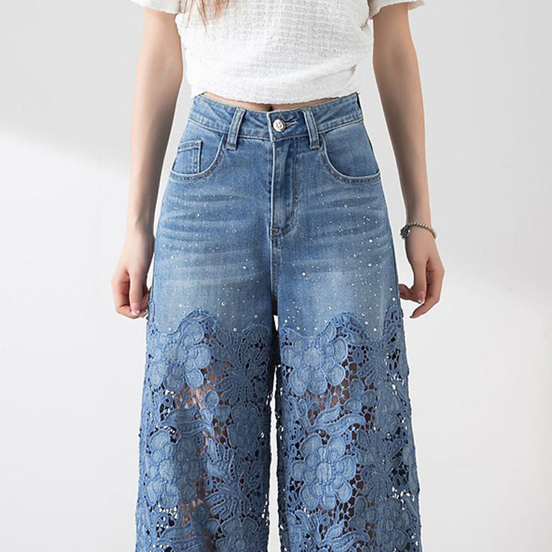 💃Sommermode vorwärts🌸🔥 Gespleißte Jeans mit Spitze