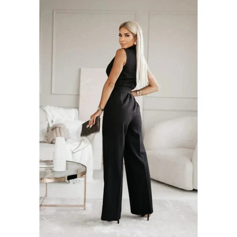 ☀️Frauen ärmelloser V-Ausschnitt Solid Jumpsuit🕊️