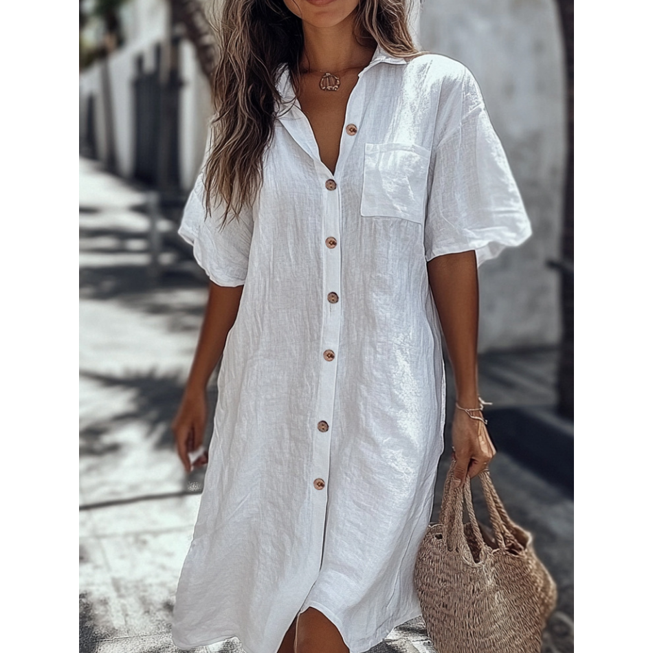 🔥Heißer Verkauf 50 % Rabatt👗Lässiges Baumwoll-Leinen-Hemdkleid