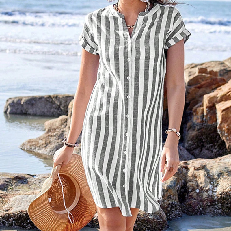 🌸✨Gestreiftes Button-Down-Hemdkleid für Damen