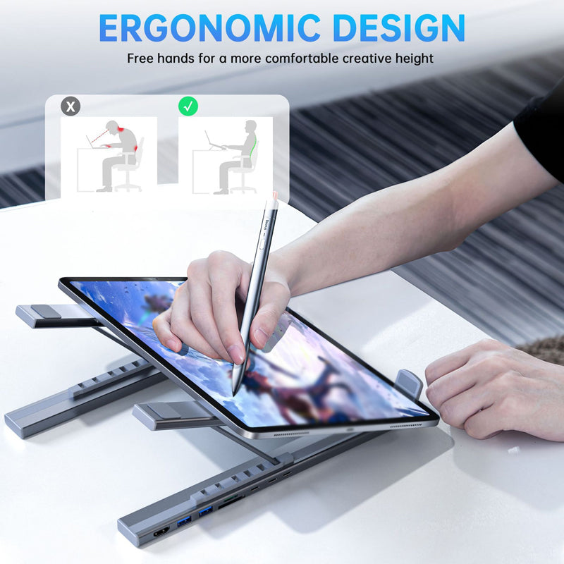 8-in-1 USB-C Dockingstation & Laptopständer – 8 Ports, 4K HDMI & Höhenverstellbar für Mehr Produktivität 🖥️