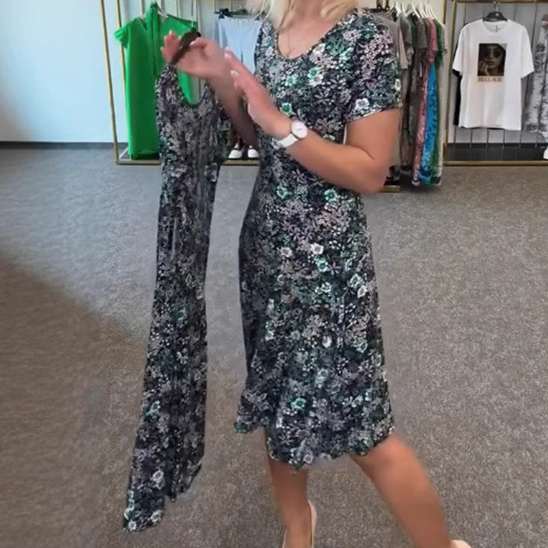 🌸💐Lässiges Damenkleid mit U-Ausschnitt und Blumenmuster
