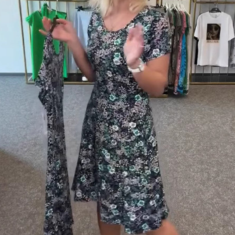 🌸💐Lässiges Damenkleid mit U-Ausschnitt und Blumenmuster