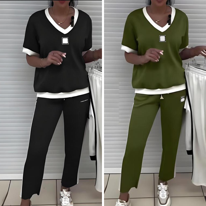 ⏳Begrenzte Zeit 50% Rabatt💥Lässiges Damen-Zweiteiler: Top mit V-Ausschnitt und Hose