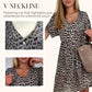 👗Damen V-Ausschnitt Kurzarmkleid –🎨 Atmungsaktives Baumwollgemisch, 🛒Leoparden-/Blumenprint, Vielseitig für Alltag & Freizeit