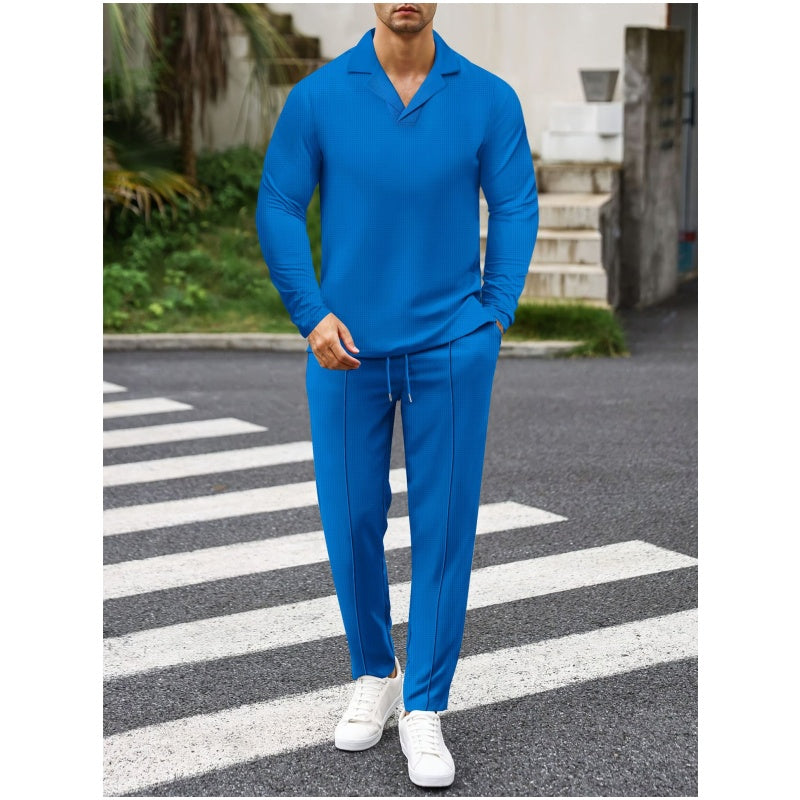 🎊Schickes Herren-Set aus Baumwolle, bestehend aus einem Hemd mit Kragen und einer Hose mit Kordelzug