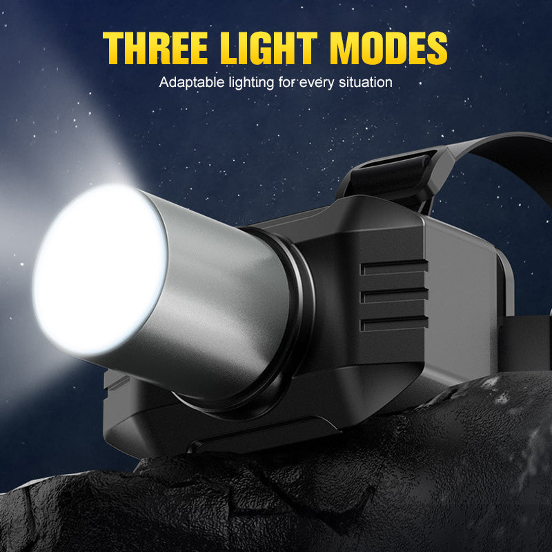 Helle, wiederaufladbare LED-Stirnlampe für den Außenbereich