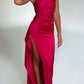 🌟50% Rabatt⏰ Satinkleid in Maxilänge mit Schlitz und Drapierung, One-Shoulder-Design