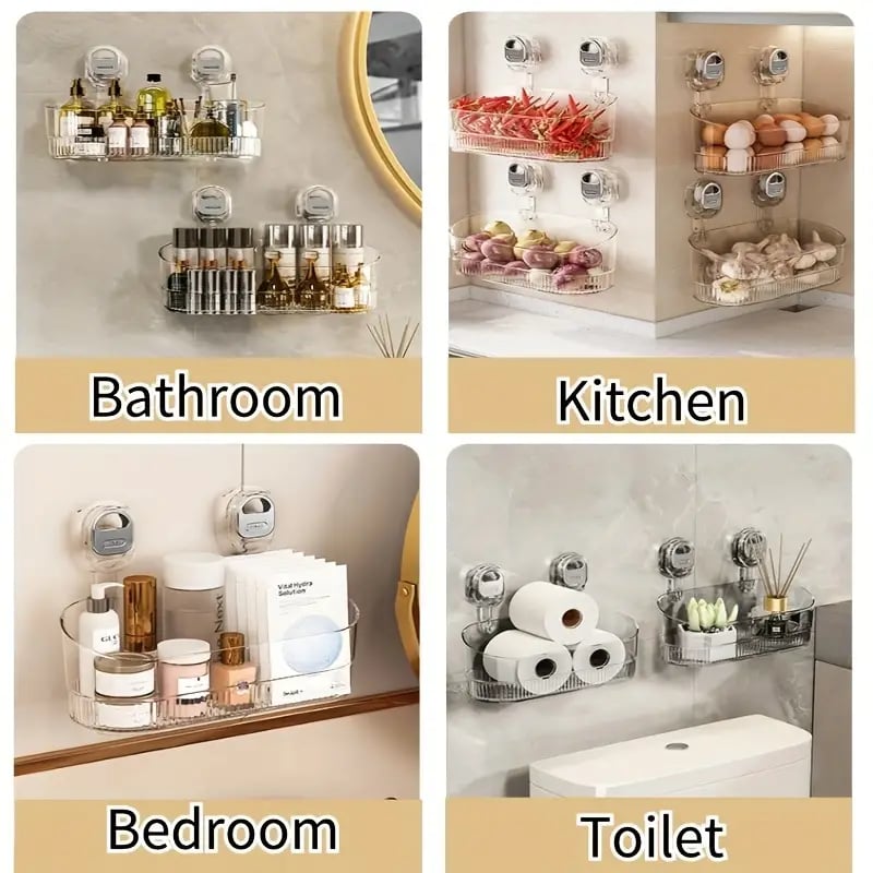 🎅Weihnachtsvorverkauf🎁No-Drill Badezimmer Saug-Aufbewahrungsbox - große Kapazität & starke Tragfähigkeit