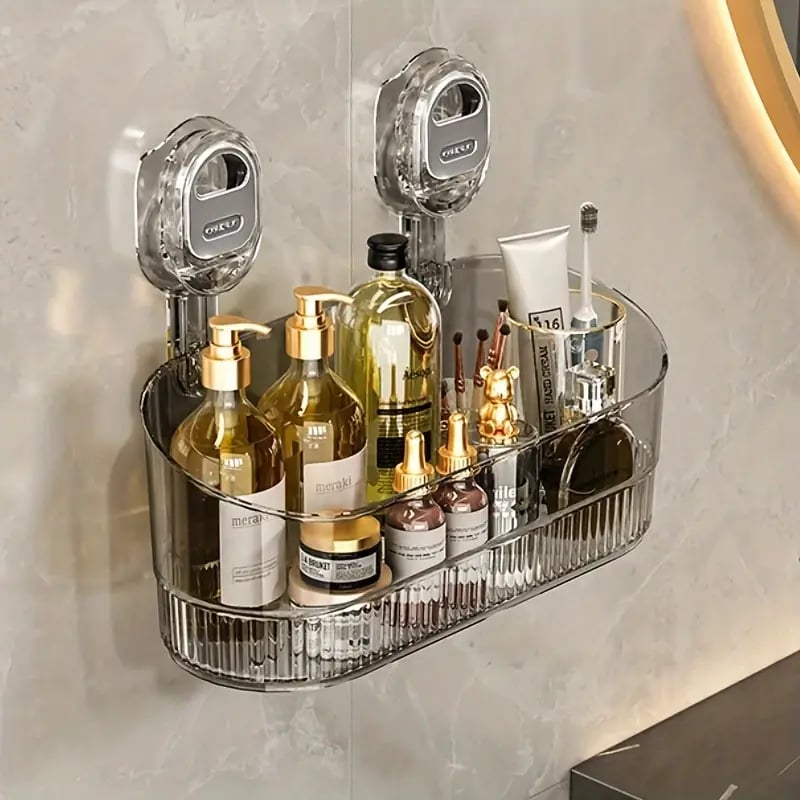 🎅Weihnachtsvorverkauf🎁No-Drill Badezimmer Saug-Aufbewahrungsbox - große Kapazität & starke Tragfähigkeit