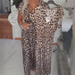 Damenkleid mit V-Ausschnitt und Leopardenmuster