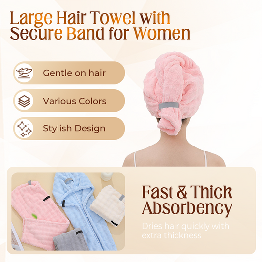 🎅Weihnachts-Sonderangebot: 50 % Rabatt🎁🛁Großes Haarhandtuch mit sicherem Band für Frauen