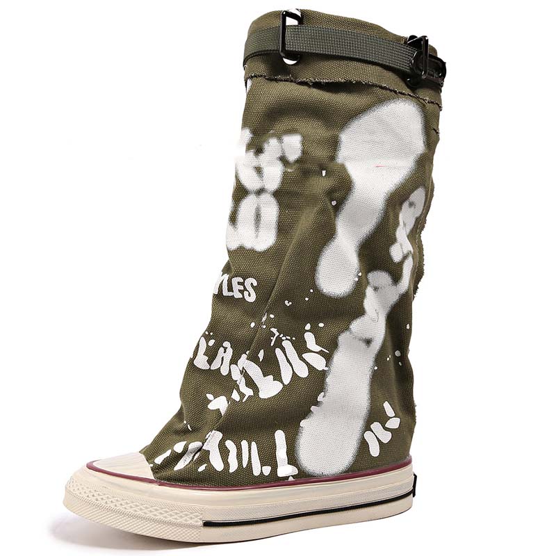 💗LETZTER TAG AKTION - 76% RABATT💗Flache Retro-Stiefel aus Canvas mit mittlerem Schaft für Damen
