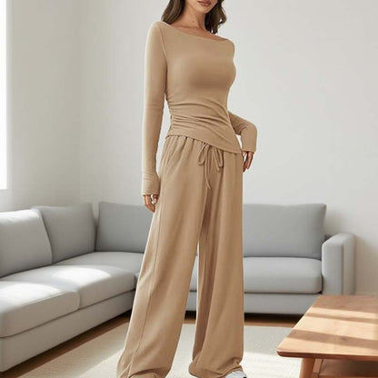 Asymmetrisches Langarmshirt & Hose mit weitem Bein – Zweiteiler
