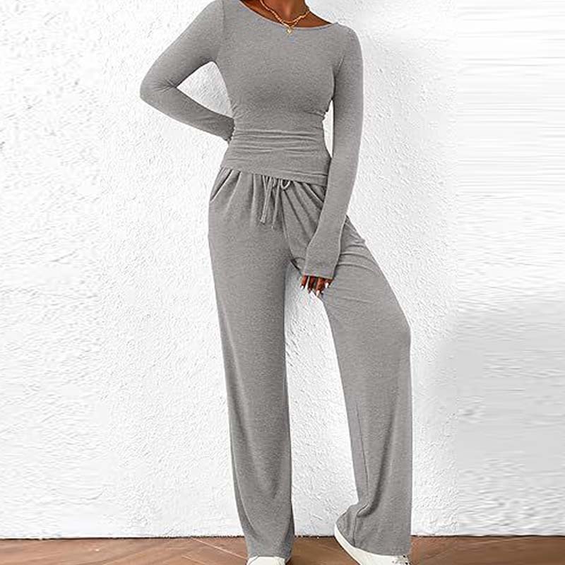 Asymmetrisches Langarmshirt & Hose mit weitem Bein – Zweiteiler