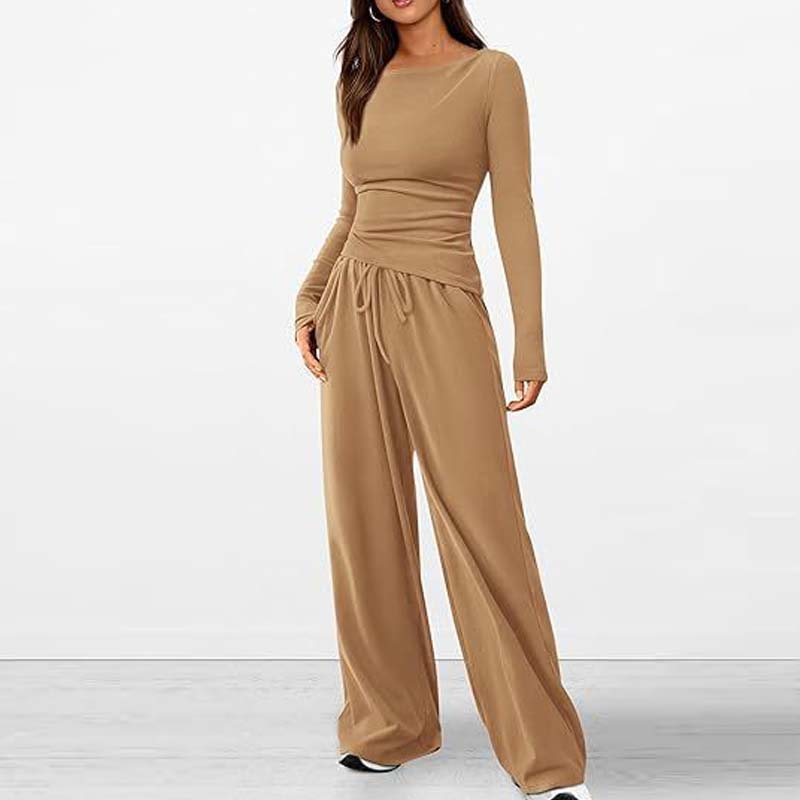Asymmetrisches Langarmshirt & Hose mit weitem Bein – Zweiteiler