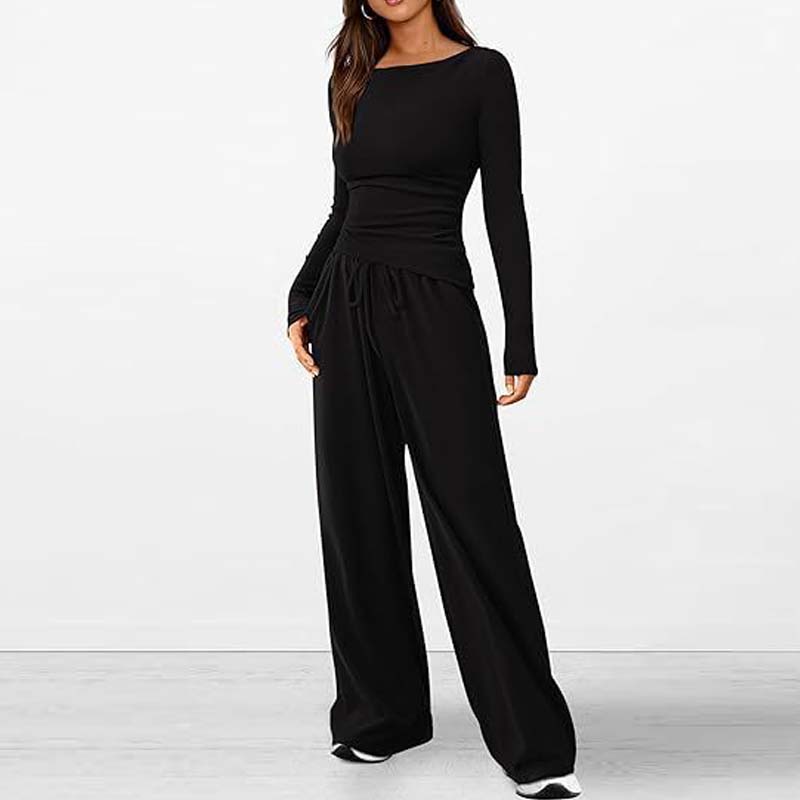 Asymmetrisches Langarmshirt & Hose mit weitem Bein – Zweiteiler