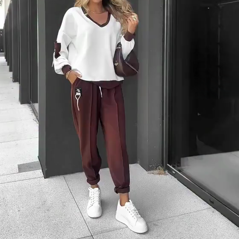 Farbblock-Pullover mit Kapuze und Jogginghose im Set-✈️kostenlose Lieferung