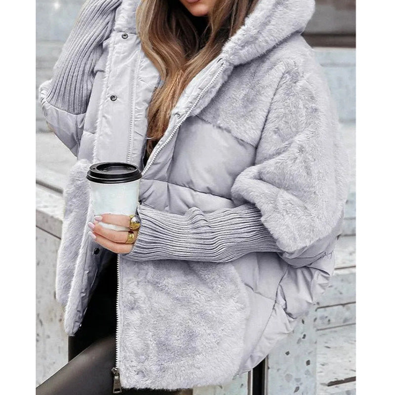 🔥Vorwärmung für den Winter – Riesige Rabatte🔥Damen Oversized Pufferjacke mit Kapuze im Patchwork-Design