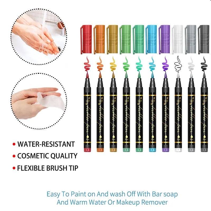 💥Set temporärer Tattoo-Marker – 10-farbige Körperkunststifte🌈