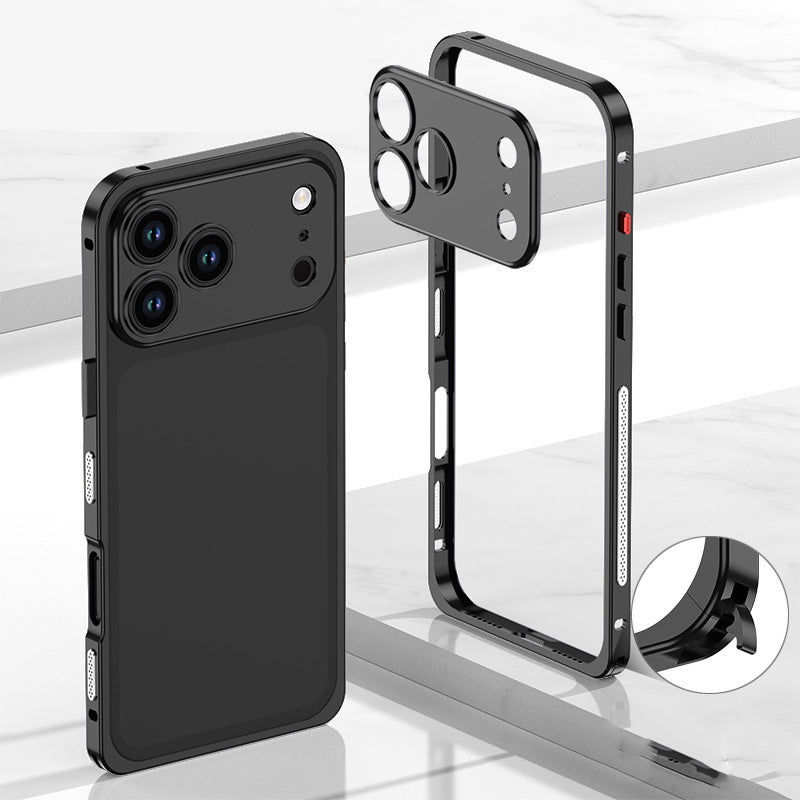Metallrahmen-iPhone-Hülle mit Wärmeableitung und Seepferdchen-Schnallen-Design