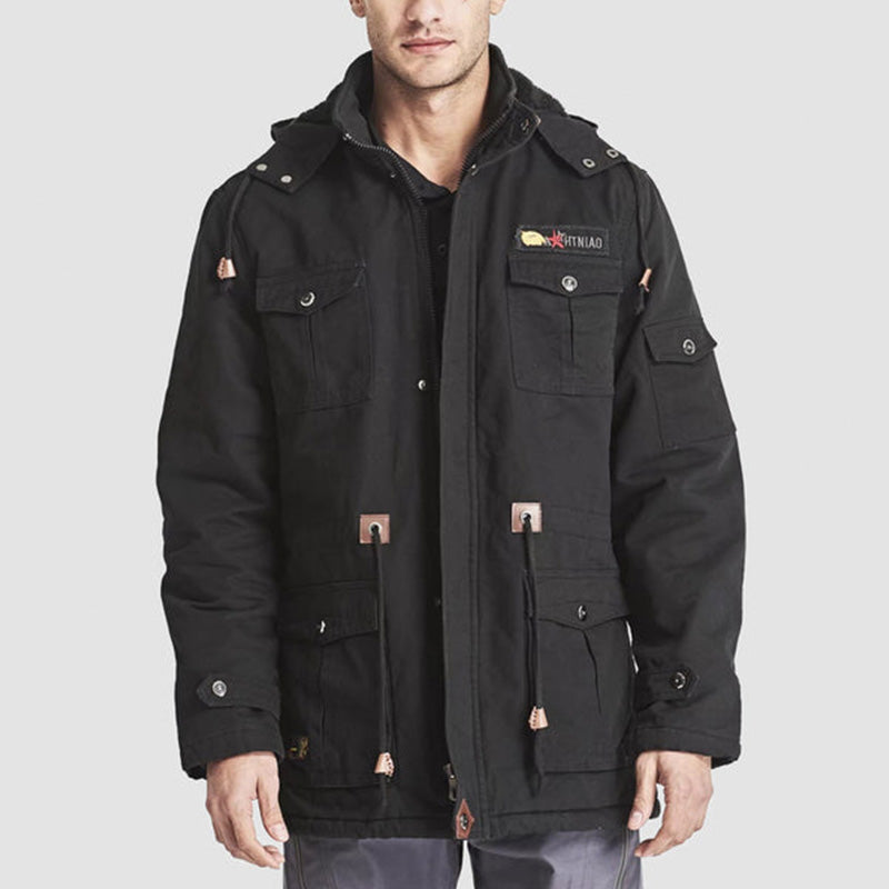 [Das perfekte Geschenk] Herren-Winterjacke aus Baumwolle mit Kordelzug im Military-Stil – Komfort und Stil vereint