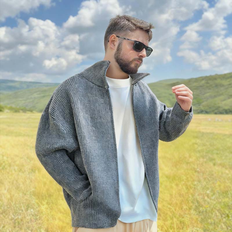 Herren-Strickjacke mit durchgehendem Reißverschluss