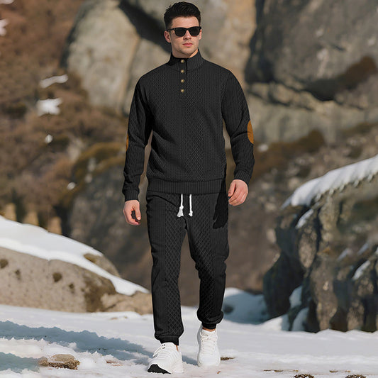 🔥Lässiges Jacquard-Oberteil mit Stehkragen und Hose mit elastischen Bündchen