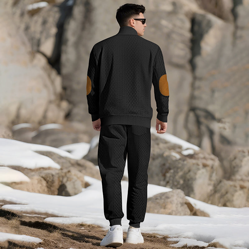 🔥Lässiges Jacquard-Oberteil mit Stehkragen und Hose mit elastischen Bündchen