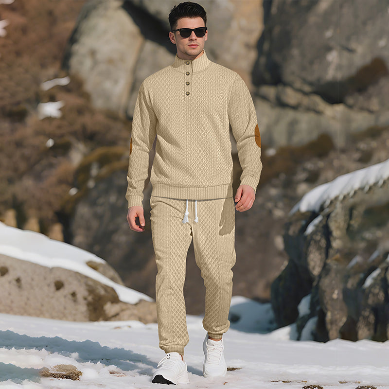 🔥Lässiges Jacquard-Oberteil mit Stehkragen und Hose mit elastischen Bündchen