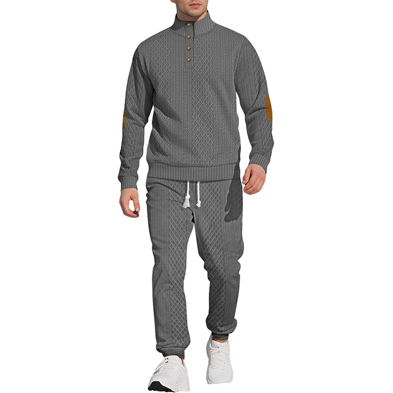 🔥Lässiges Jacquard-Oberteil mit Stehkragen und Hose mit elastischen Bündchen