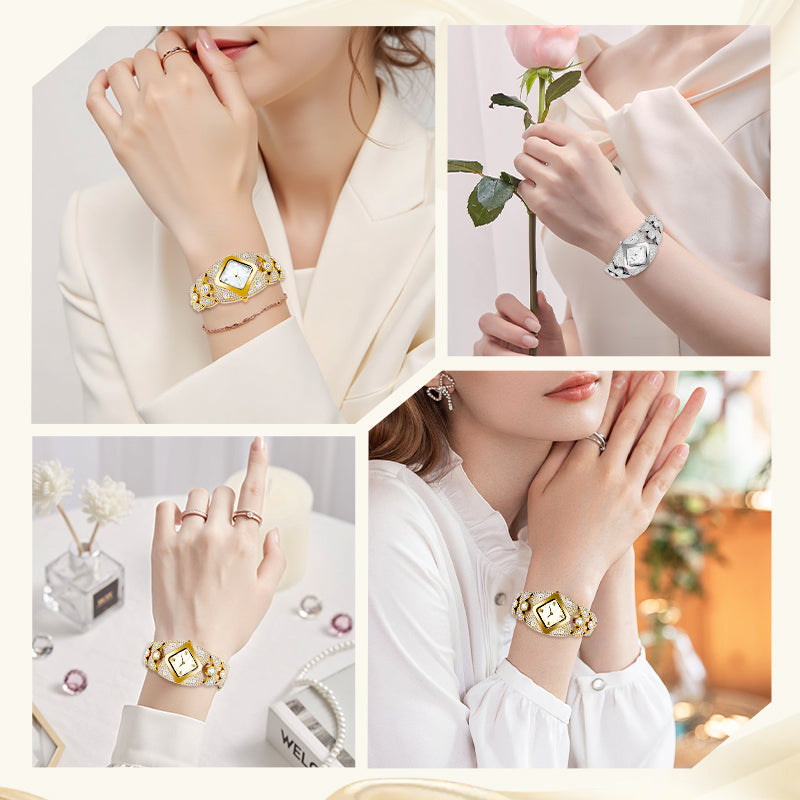 ✨💎Retro-Quarz-Armbanduhr mit funkelnden Strasssteinen