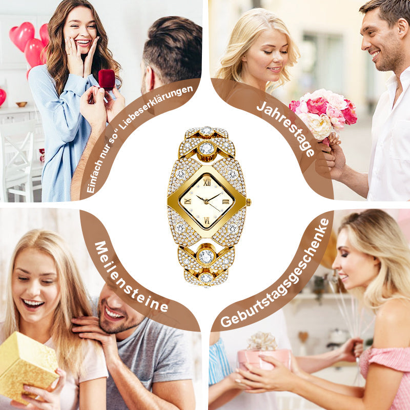 ✨💎Retro-Quarz-Armbanduhr mit funkelnden Strasssteinen