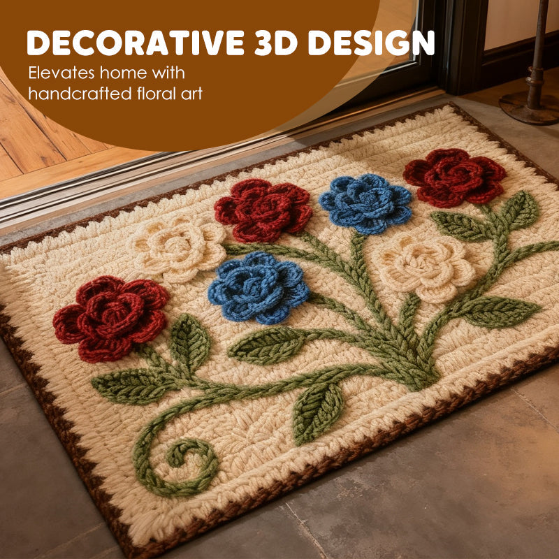 🌲Weihnachtsdeal: 3D-Floral-Garn Bodenmatte - Saugstark & Rutschfest