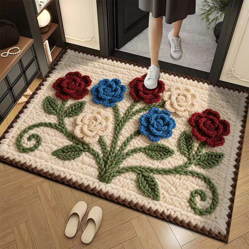🌲Weihnachtsdeal: 3D-Floral-Garn Bodenmatte - Saugstark & Rutschfest