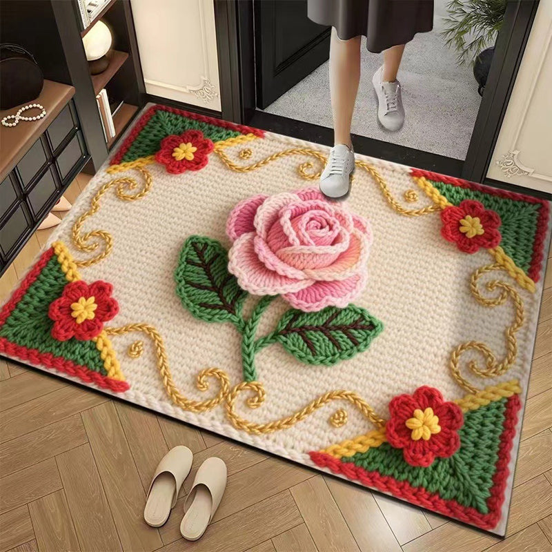 🌲Weihnachtsdeal: 3D-Floral-Garn Bodenmatte - Saugstark & Rutschfest