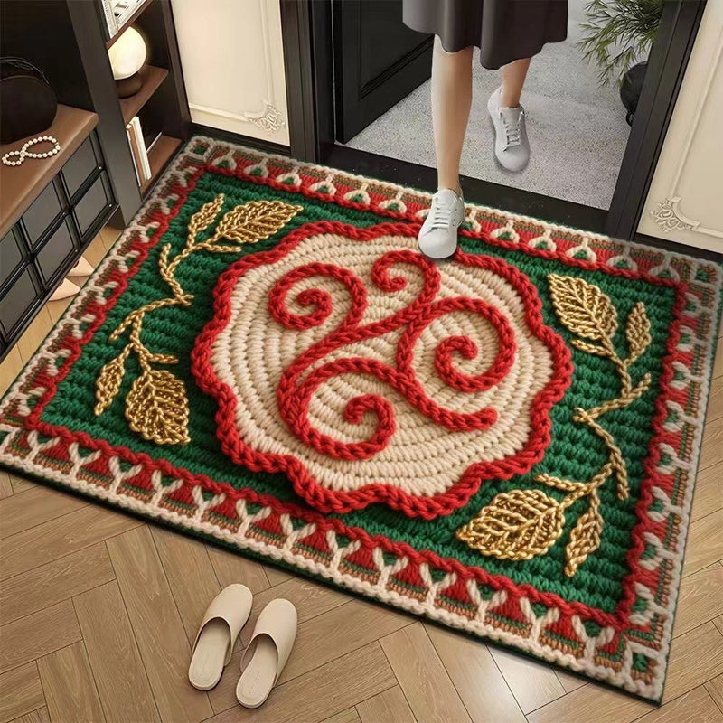🌲Weihnachtsdeal: 3D-Floral-Garn Bodenmatte - Saugstark & Rutschfest