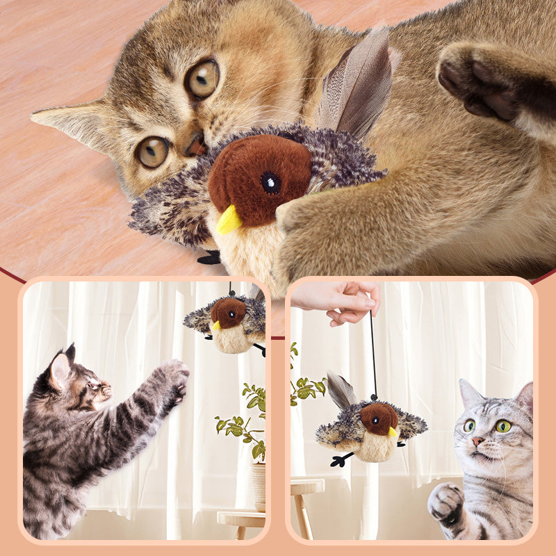 Lustiges Katzenspielzeug im Vogel-Design mit intelligentem Berührungssensor und Soundeffekten